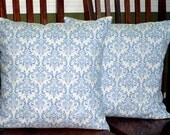 Decorative Accent Pillow Covers - Blue and White Set of Two 18 Inch