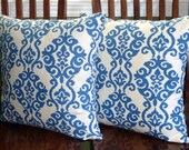 Decorative Throw Pillow Cushion Covers, Set of Two 18 Inch Indigo and White