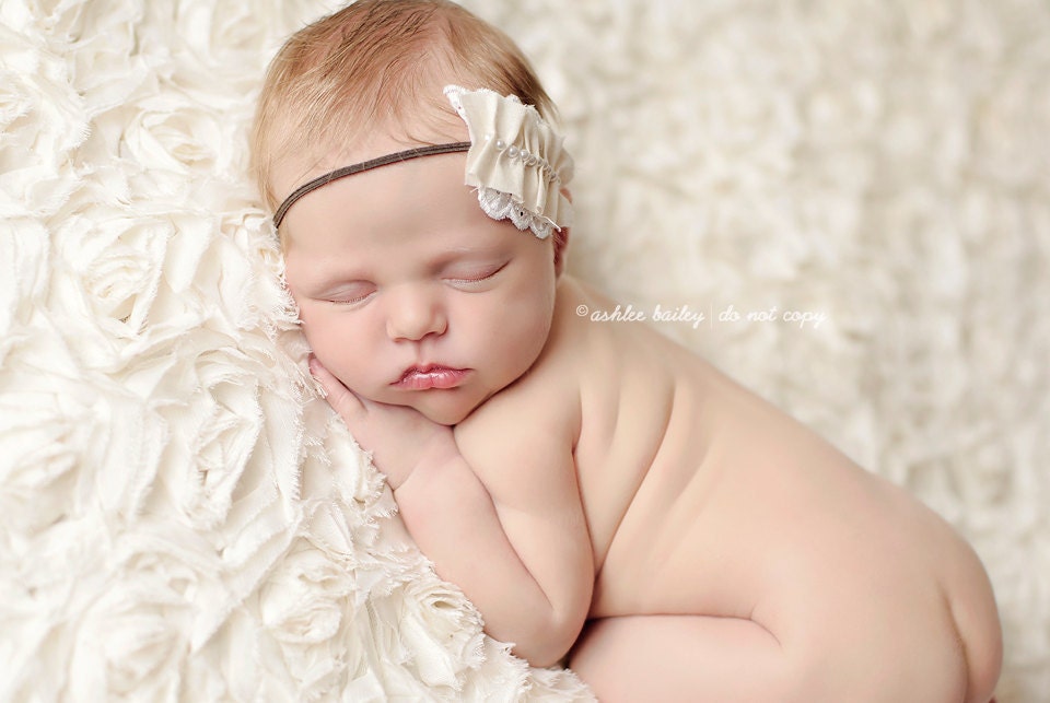 CREAM LACE RUFFLE baby headband. Newborn - Adult sizes available. newborn baby photography prop
