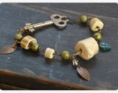 Keeper of The Key to Horaff's Bog . Antler, glass, crystal and antique Key bracelet. OOak, Unisex