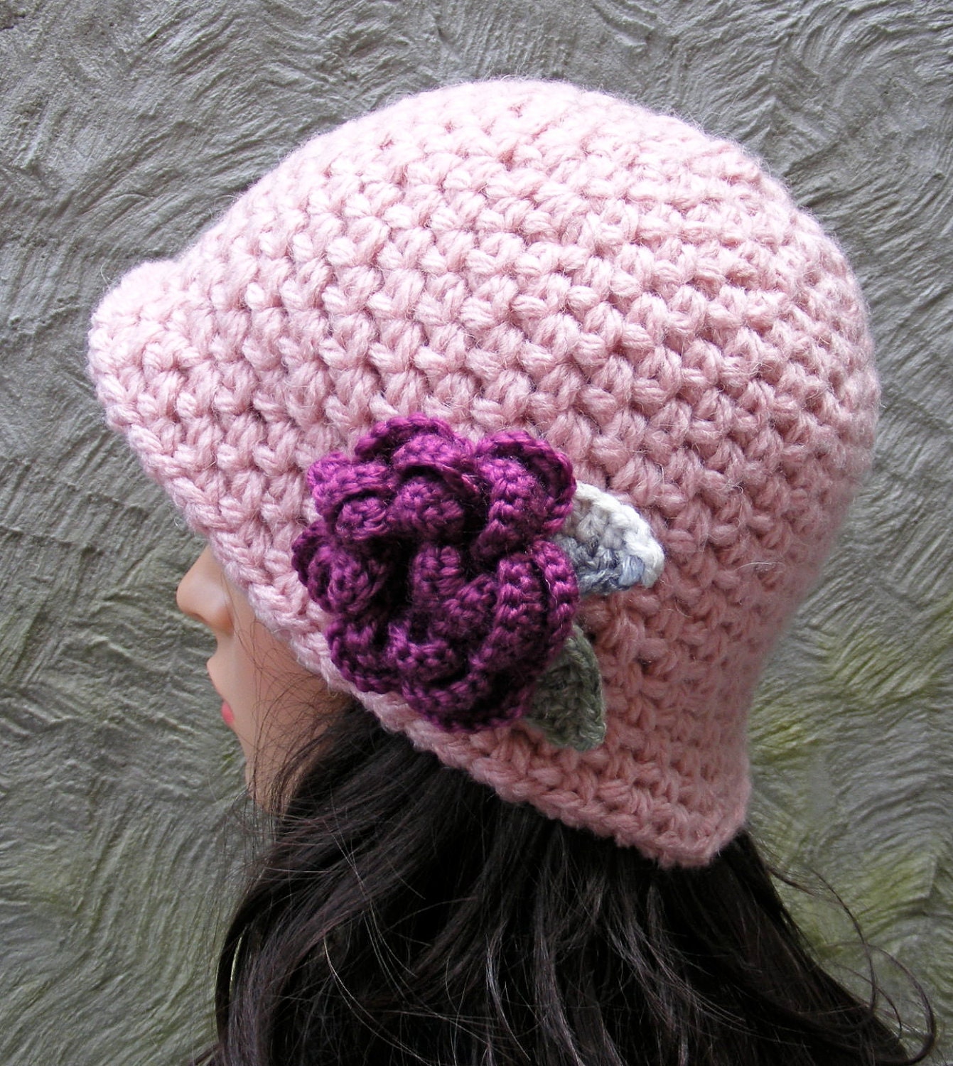 Ladies Hat - Gorgeous Pink Cloche with Rose Flower - Warm Winter Hat with Alpaca and Wool - Ready to Ship