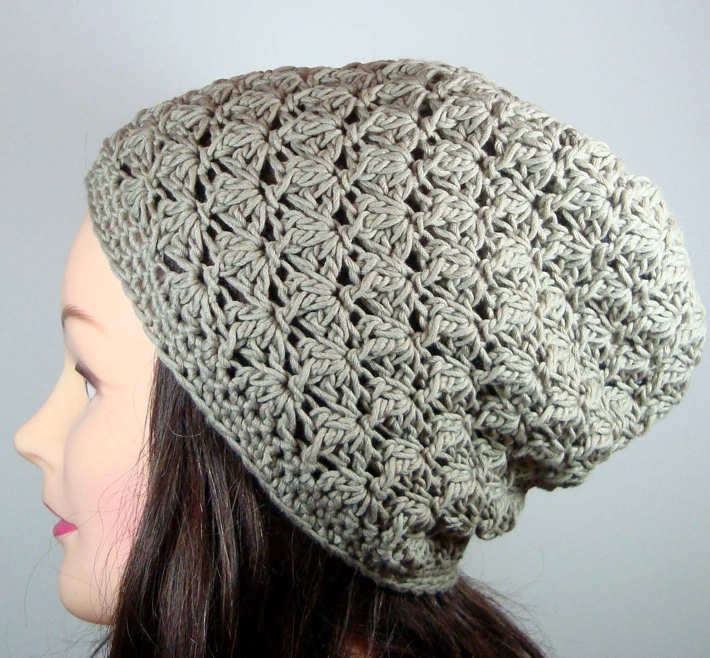 Textured Slouch Beanie Hat Organic Cotton in Grayed Taupe