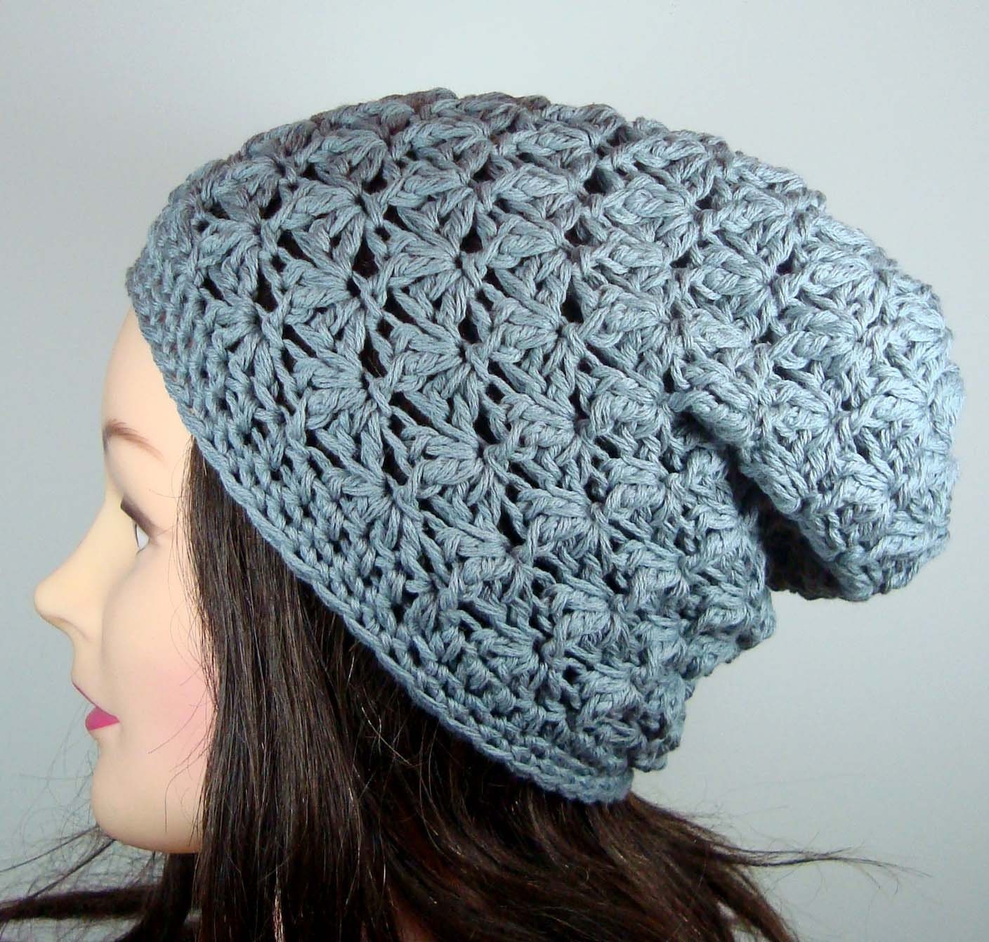 Gray Slouch Beanie Hat, Textured Knit