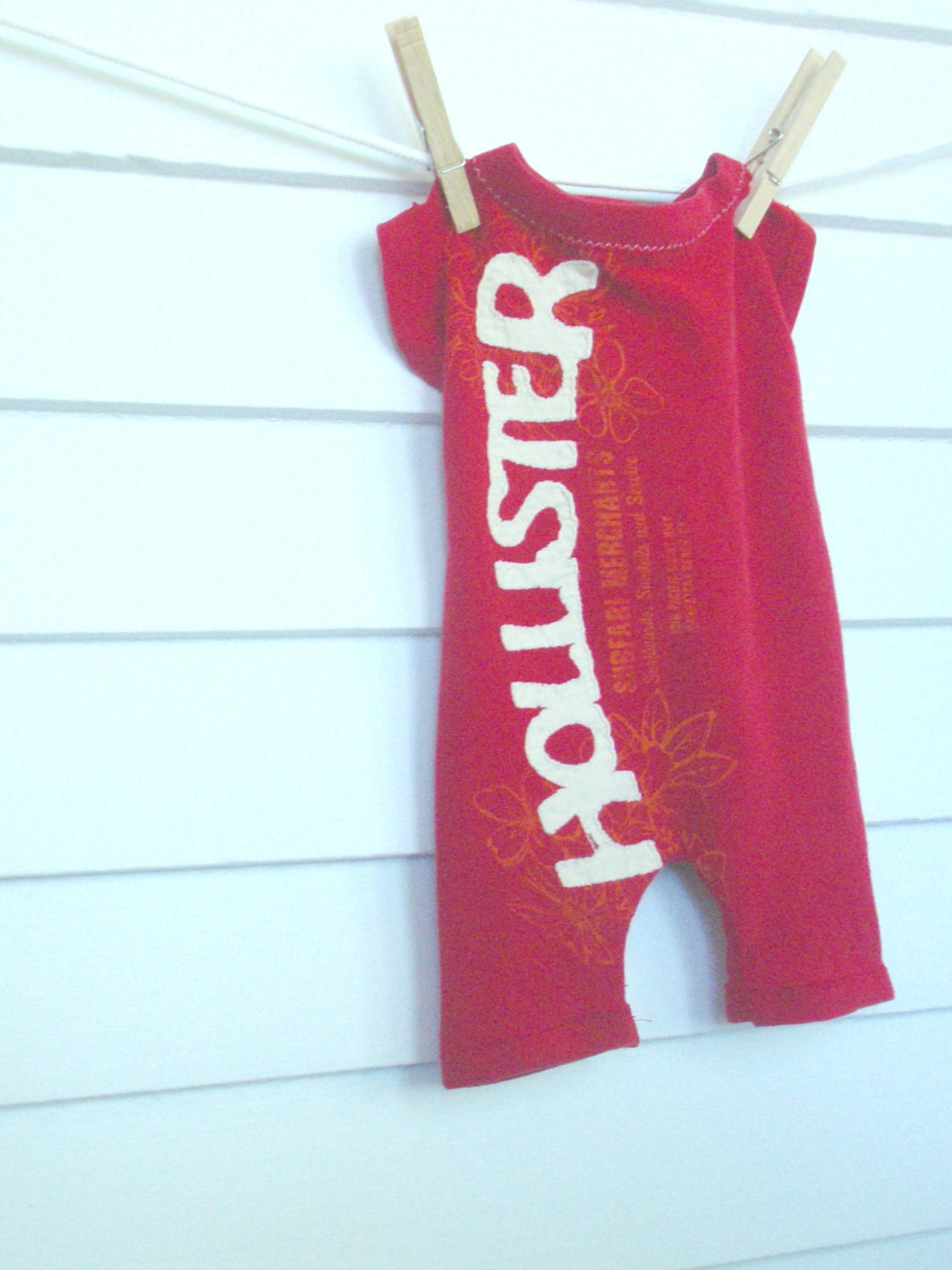 Newborn- 3 months Boys Shorty Romper Outfit, Upcycled T-Shirt, Hollister - SilkPurseVintUpcycle