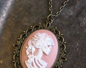 Pink and White Gothic Lolita Ghost Skull Cameo with Glow Bead