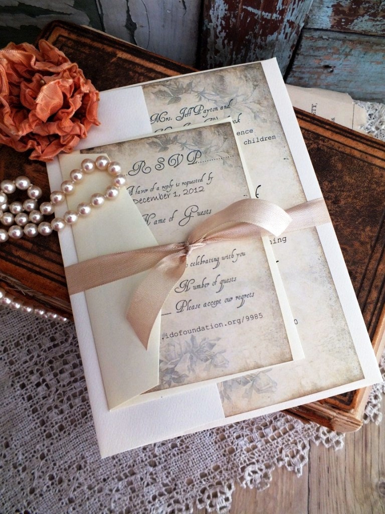Vintage Romantic Antique Wedding Invitation Suite Sample Handmade by avintageobsession on etsy