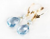 Aquamarine Sky Blue Topaz earrings 14K solid gold jewelry - pastel pale blue mint summer wedding gemstone luxury women fashion oht - Calypso