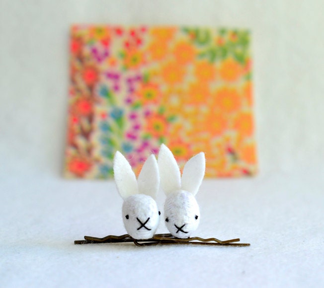 white rabbit bobby pins - cute felt bobby pins