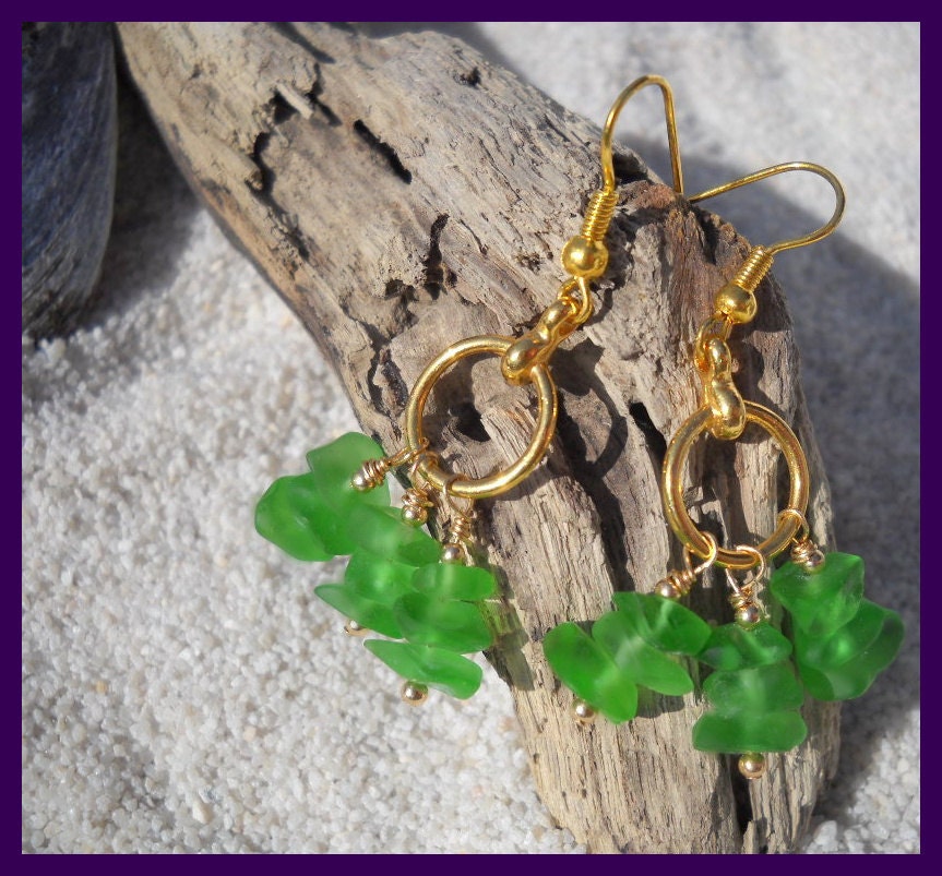 Sea Glass Earrings - Green Beach Glass Earrings