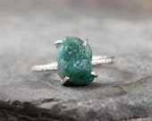 Uncut Raw Rough Green Emerald Ring - Sterling Silver Solitaire  -  Artisan Jewellery - Handmade and Designed by A Second Time