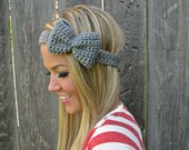 Heather Grey Bow Headband with Natural Vegan Coconut Shell Buttons - Adjustable