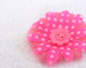 Flower Hair Clips - Pink & White Glitter Button - set of 2
