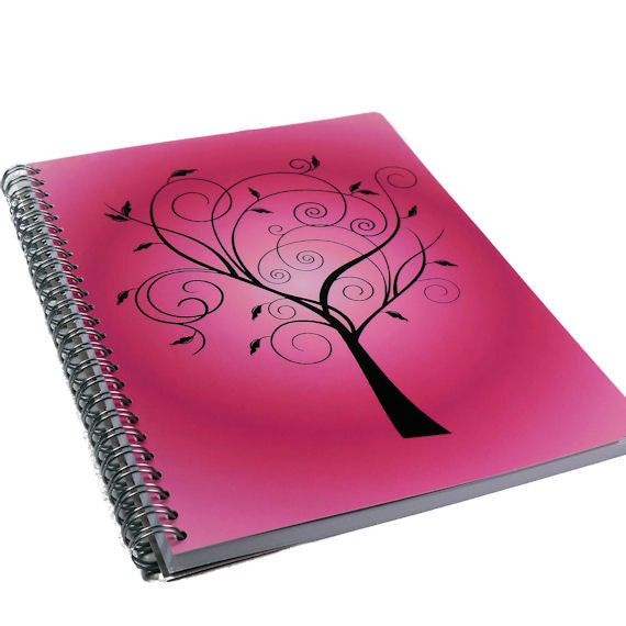 Tree Notebook, Pink, Blank Pages, Spiral Bound, Bright Pink, Different Colors Available