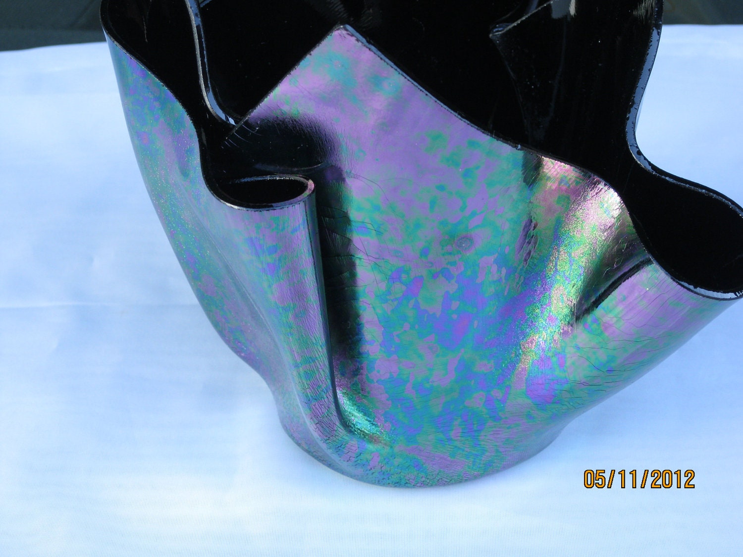 Slumped Black Irridized Candleholder or Vase - Item 3-1037