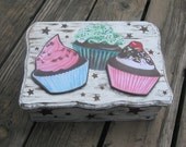 Cupcakes Hand Painted Wood Jewelry Box - Card - Photo