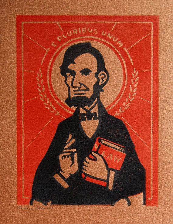 Abraham Lincoln Lino Block Print -  Inspired by Byzantine Christian Icons