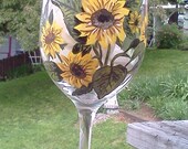 Hand painted sunflower wine glass