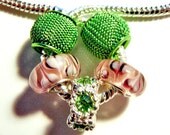 FREe SHIPPINg European bead Set purple pink greern charms PBS893