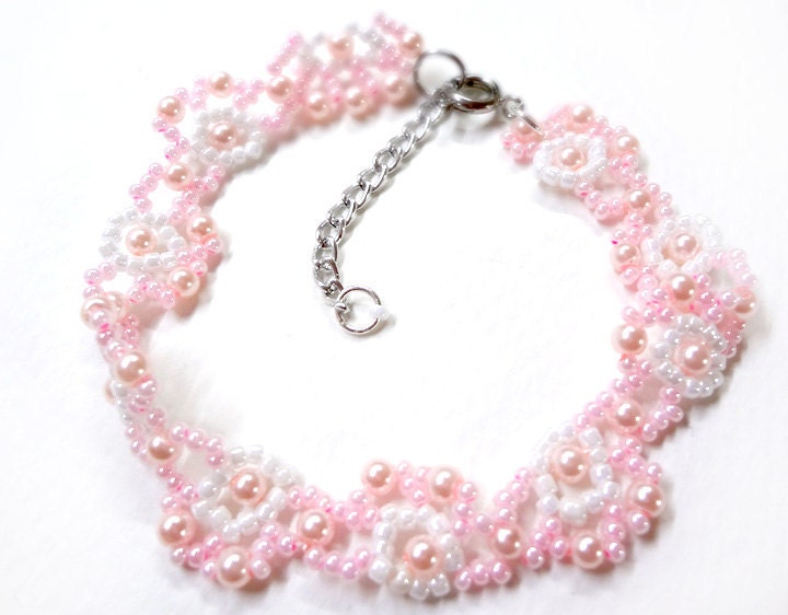 Delicate Soft Pink Bracelet - MegansBeadedDesigns