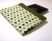 Fabric Passport Cover in Olive, Mustard and Black Diamonds