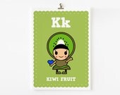 Children Decor, Alphabet poster K is for Kiwi Fruit 8x10 art print