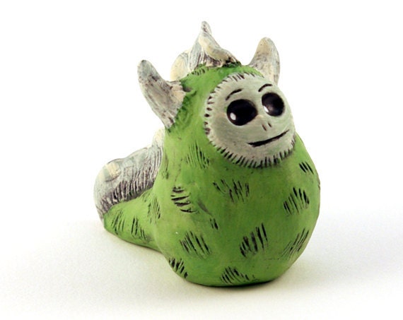 Little Green Monster, Polymer Clay Monster, Lime and Cream