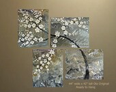 ORIGINAL 44"x42"  White Flower Painting Abstract Landscape Artwork Flowerscape Heavy Textured Modern Contemporary art by OTO