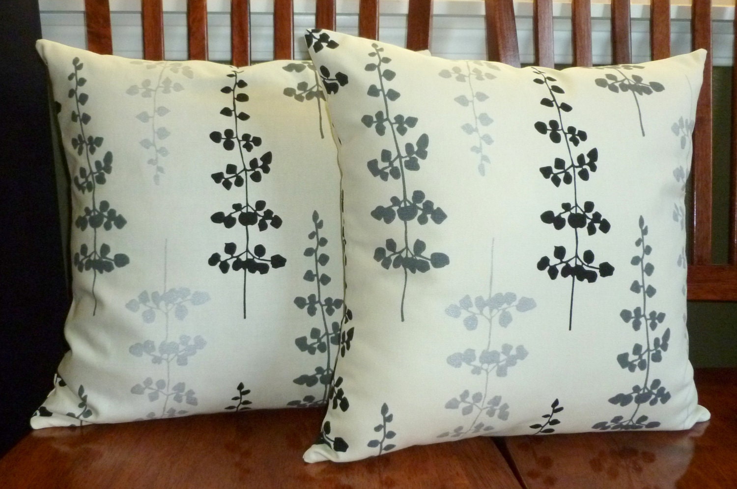 Decorative Accent Throw Pillow Covers - Two 18inch Floating Petals in Black and Metallic Grey