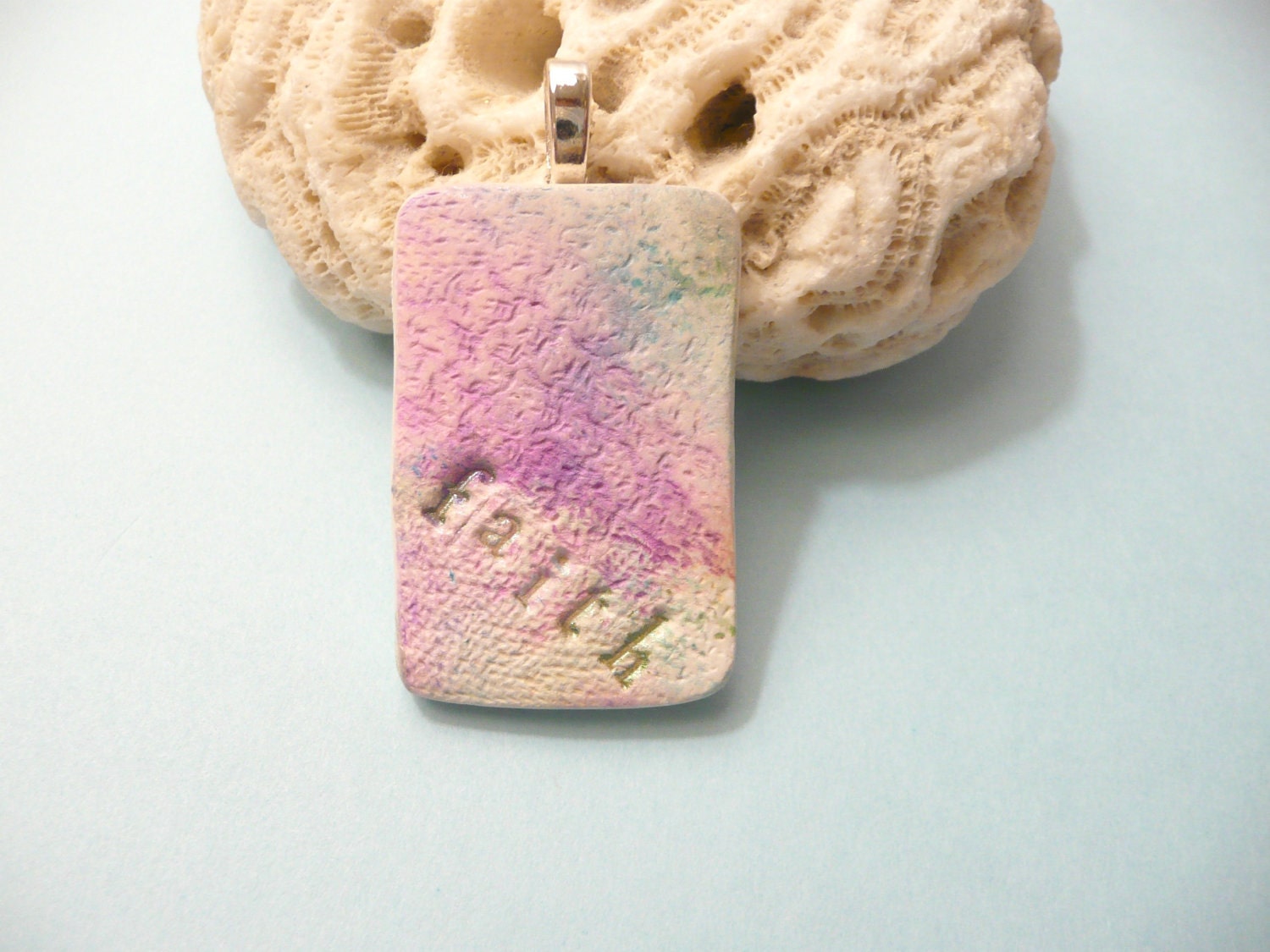 Faith Pendant Christian Jewelry pastel colors handmade polymer clay