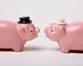 Pig Salt and Pepper Shakers with Pork Pie Hats