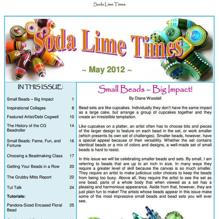 Soda Lime Times Lampworking Magazine (PDF) - May 2012 by Diane Woodall