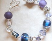 Lilac and Blue Hydrangea Lampwork Bead Bracelet Wire Wrapped
