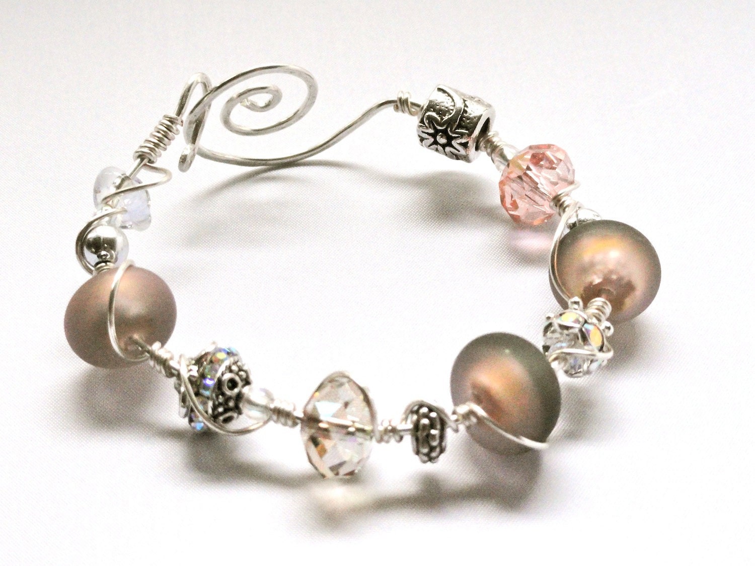 Cafe au lait Gold Peach and Pink Lampwork Bead Bracelet