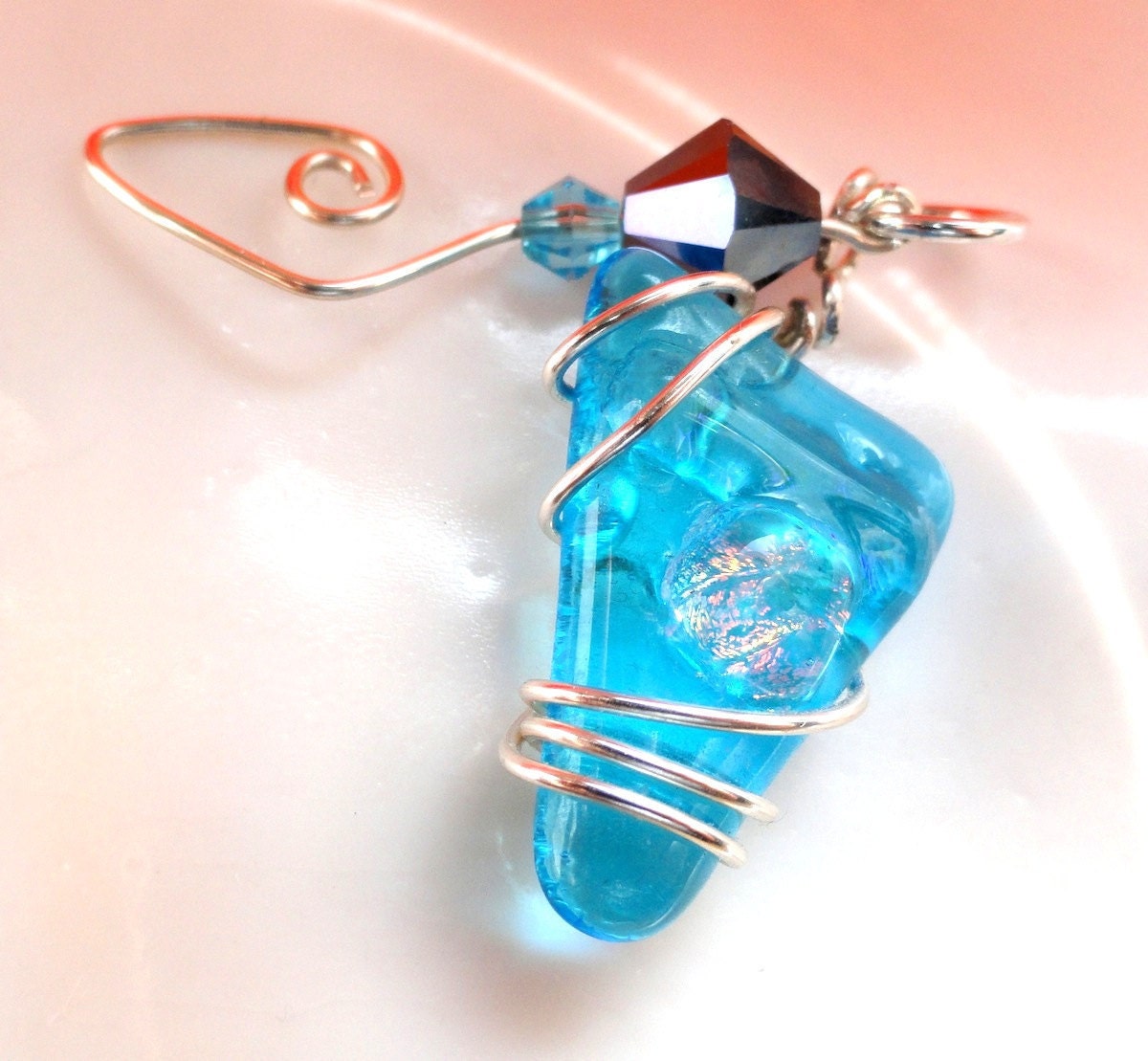 Turquoise Triangle Dichroic Wire Wrapped Pendant