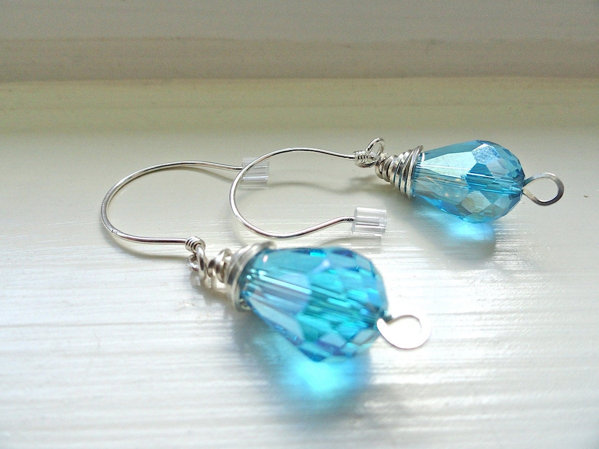 Sapphire Blue Czech Glass Crystal Drizzled Sterling Silver Earrings