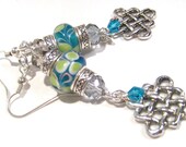 Celtic Earrings with Blue Green European Style Beads