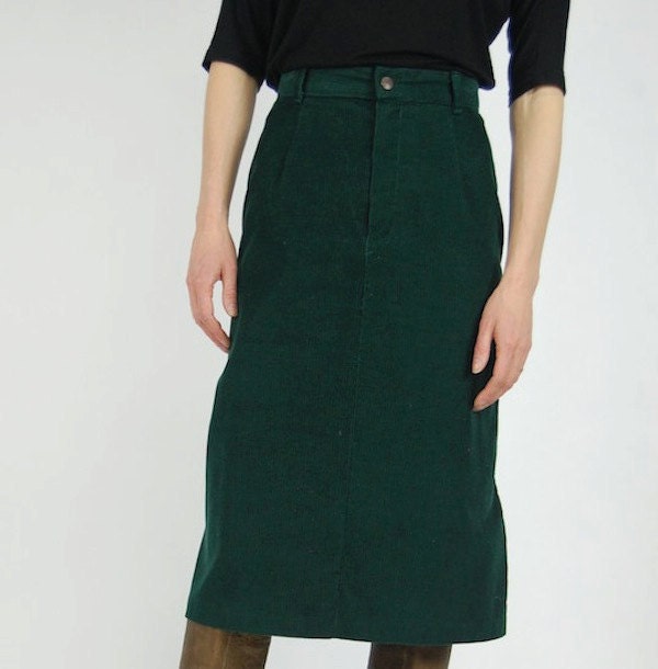 Vintage High Waist Green Corduroy Skirt Sz 4-6