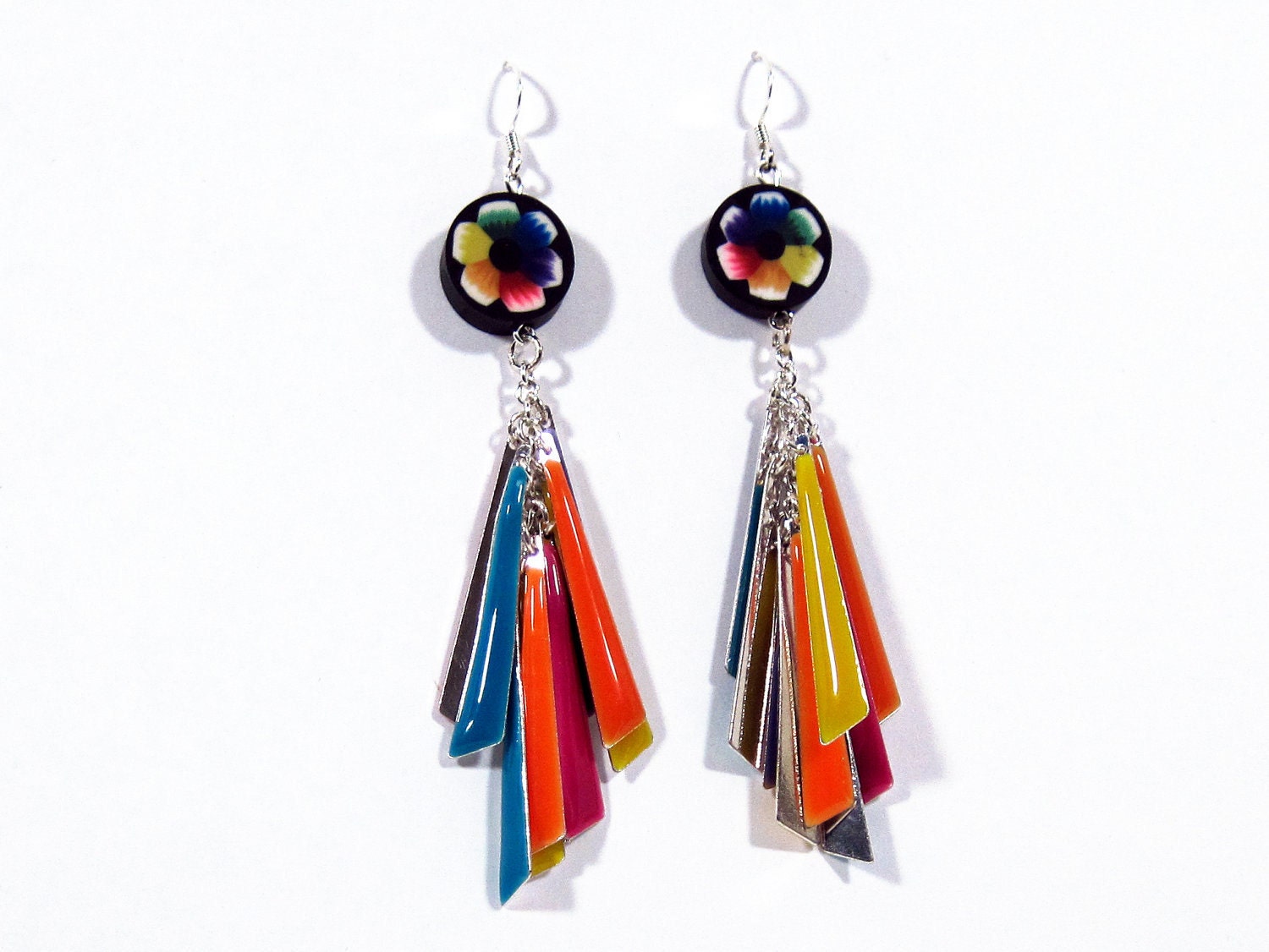 Long Retro Styled Rainbow Earrings - Sunshine, Lollipops and Rainbows