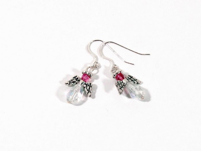 Birthstone Angel Earrings Personalized w Swarvoski Crystals - October's Angel