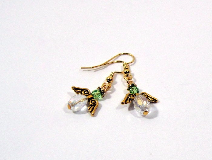 Birthstone Angel Earrings Personalized w Swarvoski Crystals - August's Angel