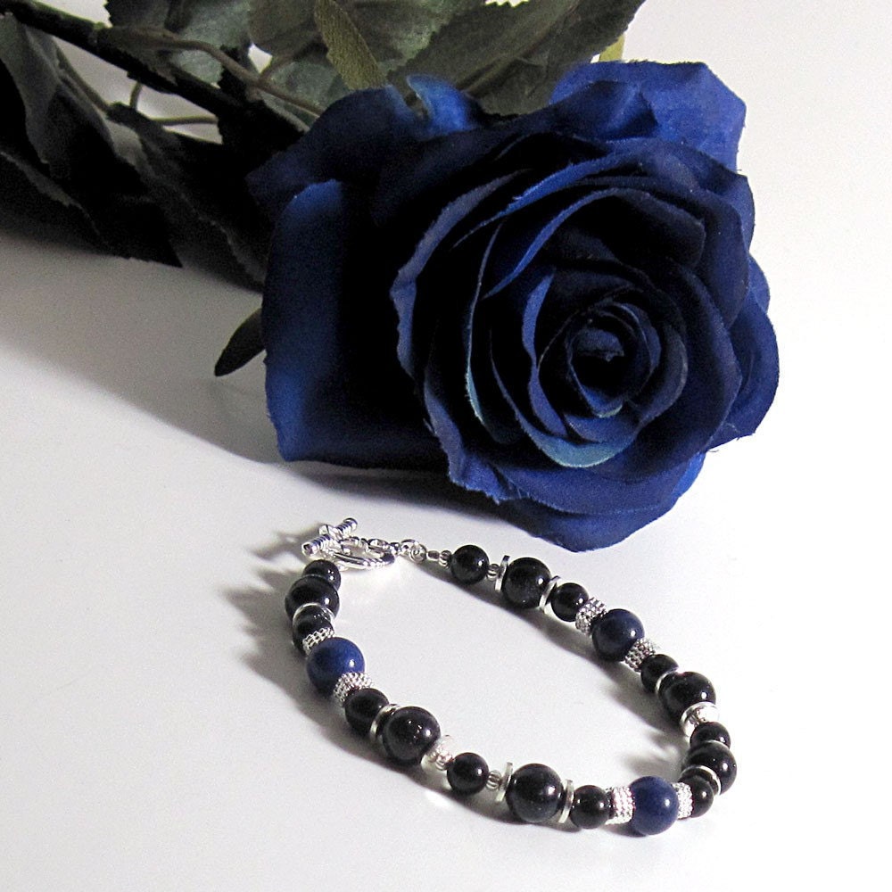Lapis and Blue Goldstone Beaded Bracelet - Starry, Starry Night
