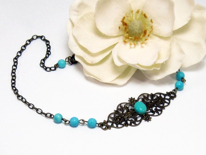 Victorian Necklace in Turquoise and Antiqued Brass-Abigail