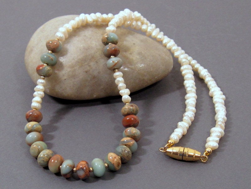 Aqua Terra Jasper and Pearl Necklace - Land and Sea