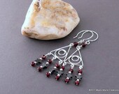 Gemstone Chandelier Earrings w Garnet and Hematite - Astarte