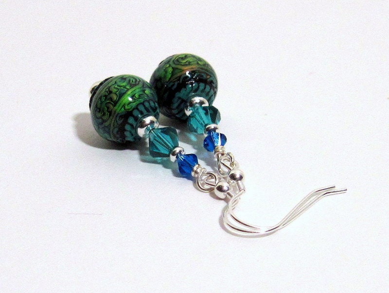 Unique Ceramic Drop Earrings with Crystal Accents