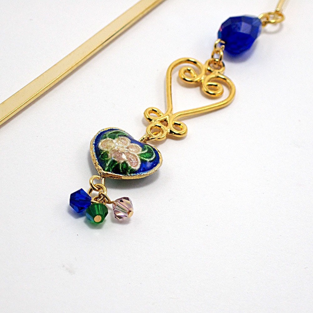 Beaded Bookmark Cloisonne Heart  Pink Rose Crystal Bookmark - Novel Hearts