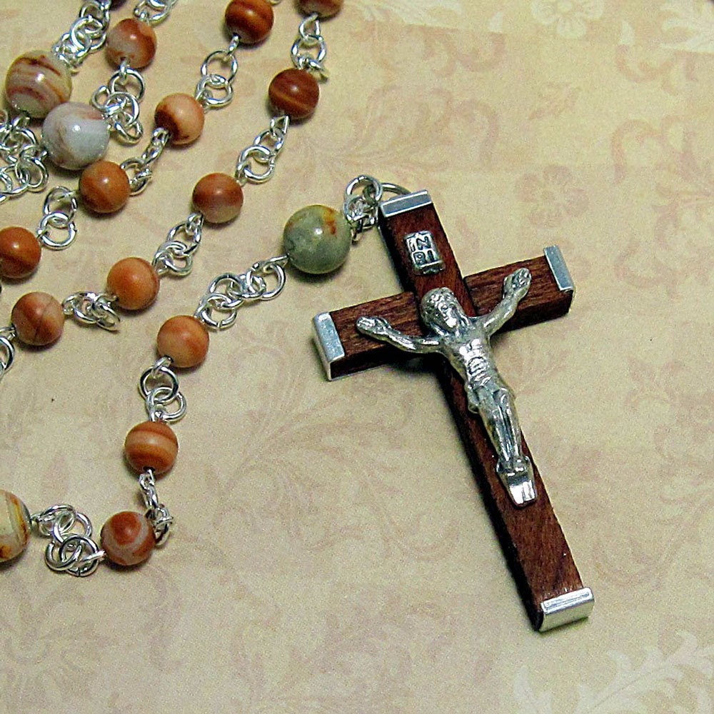 5 Decade Rosary w Red Malachite and Agate - Heaven's Rose