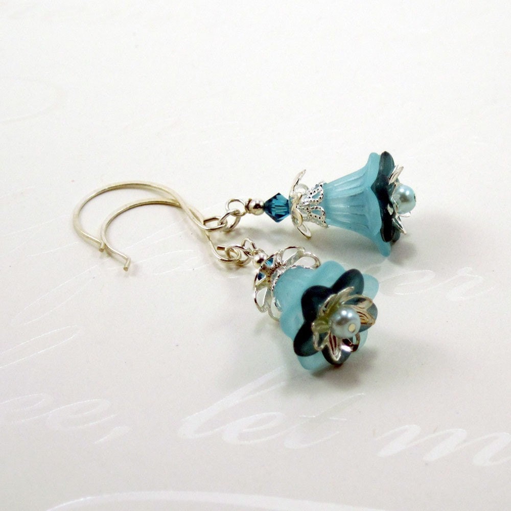 Aqua and Teal Flower Drop Earrings -Alyana