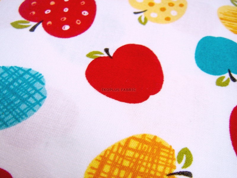 Sweet Colorful Apples in White -- Cotton Fabric -- EK-QS38291A