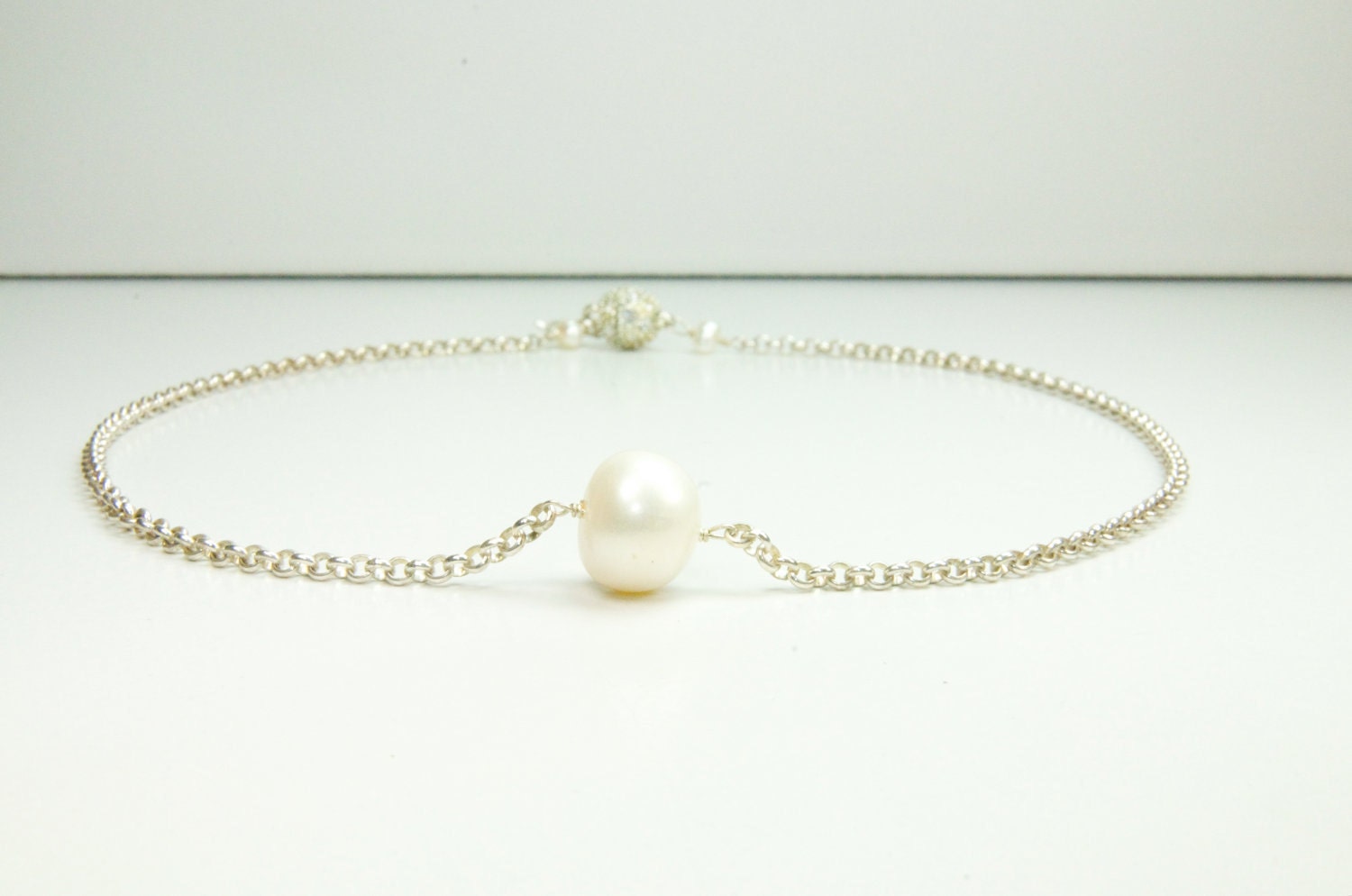 Dainty Single Pearl Sterling Silver Necklace on Etsy